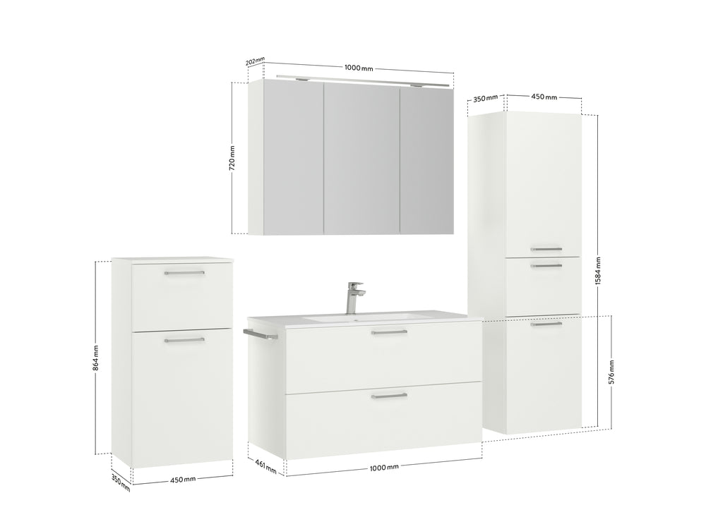 "Madrid" Badmöbel Set mit Spiegelschrank 100 cm