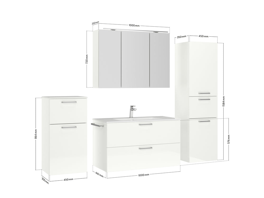 "Madrid" Badmöbel Set mit Spiegelschrank 100 cm