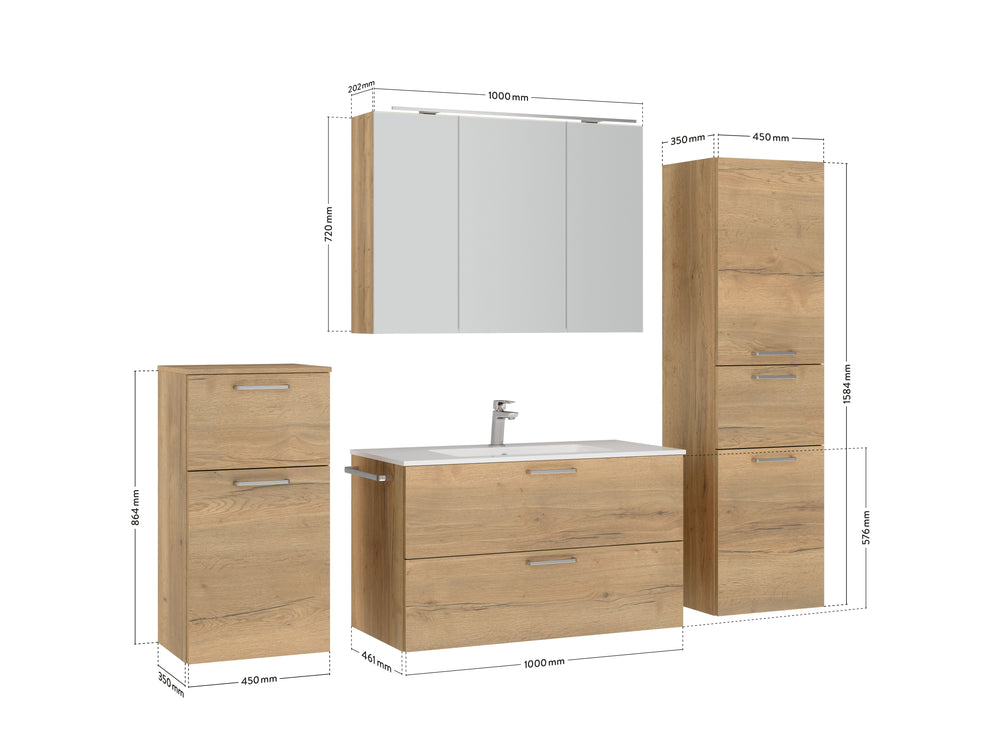 "Madrid" Badmöbel Set mit Spiegelschrank 100 cm