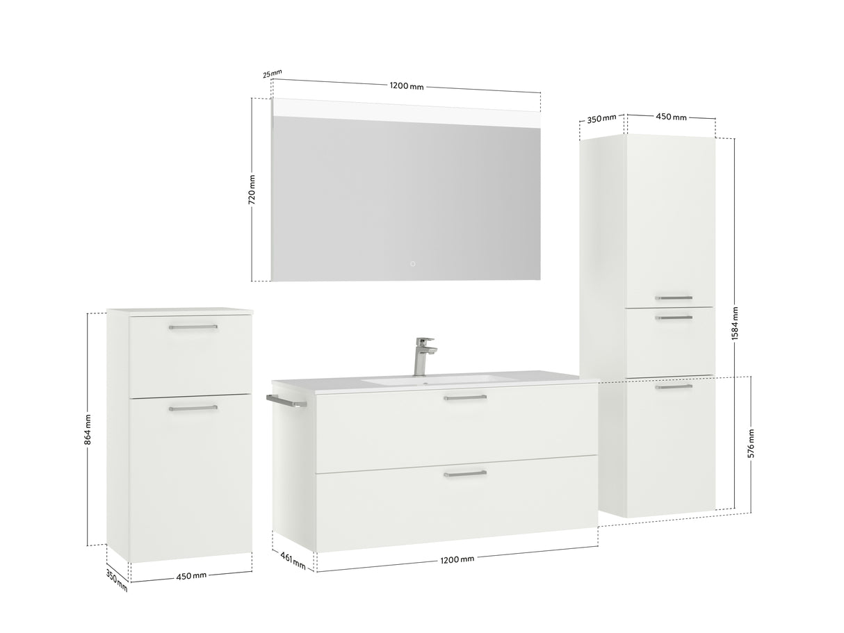 "Madrid" Badmöbel Set mit Flächenspiegel 120 cm
