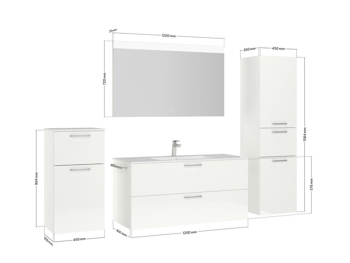 "Madrid" Badmöbel Set mit Flächenspiegel 120 cm