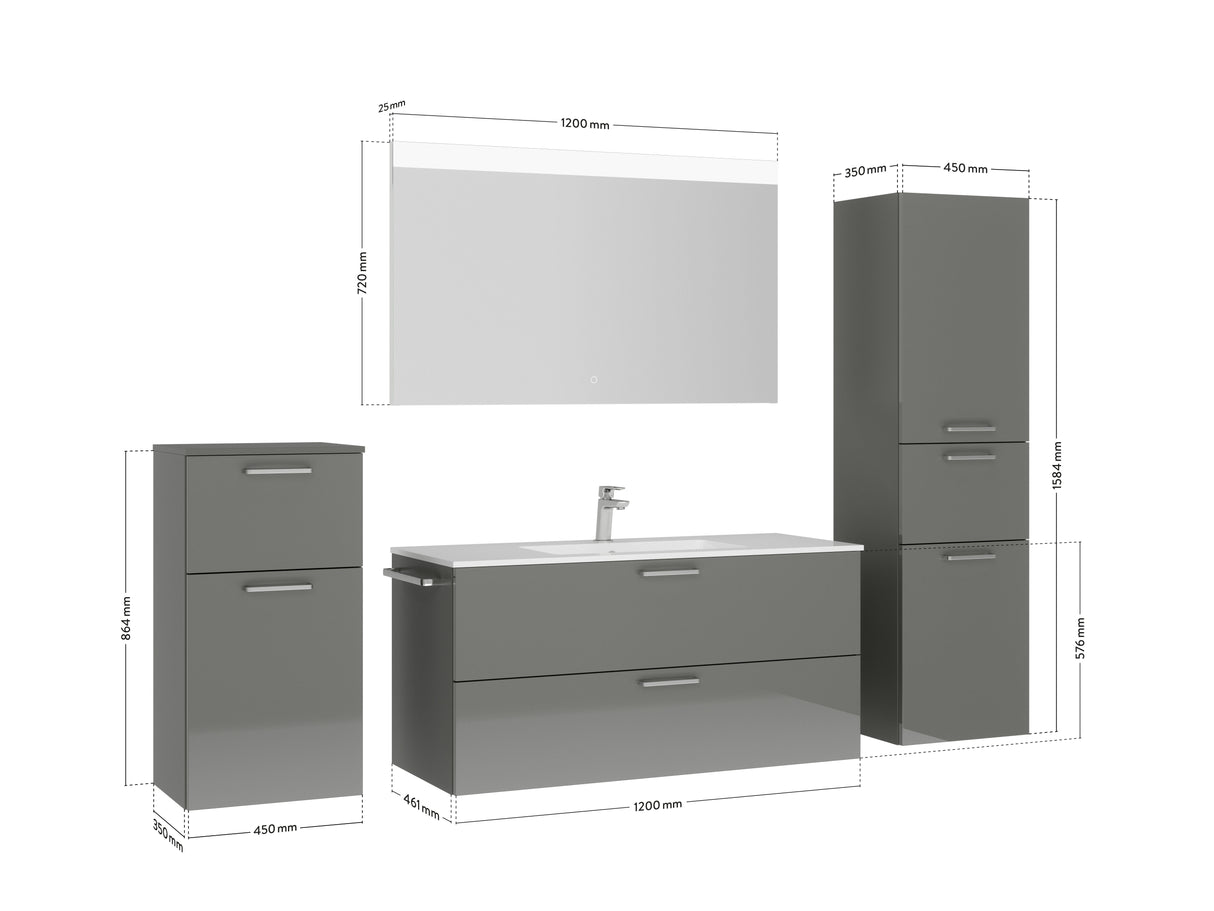 "Madrid" Badmöbel Set mit Flächenspiegel 120 cm