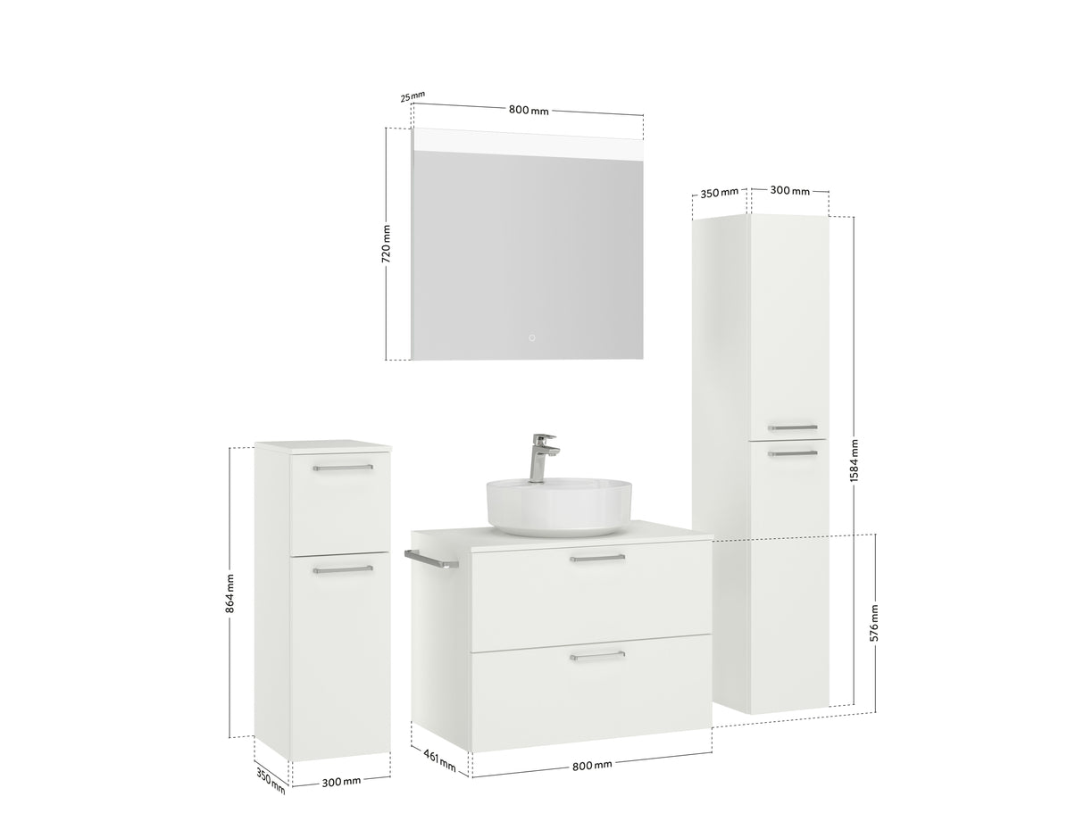 "Ronda" Badmöbel Set mit Flächenspiegel 80 cm
