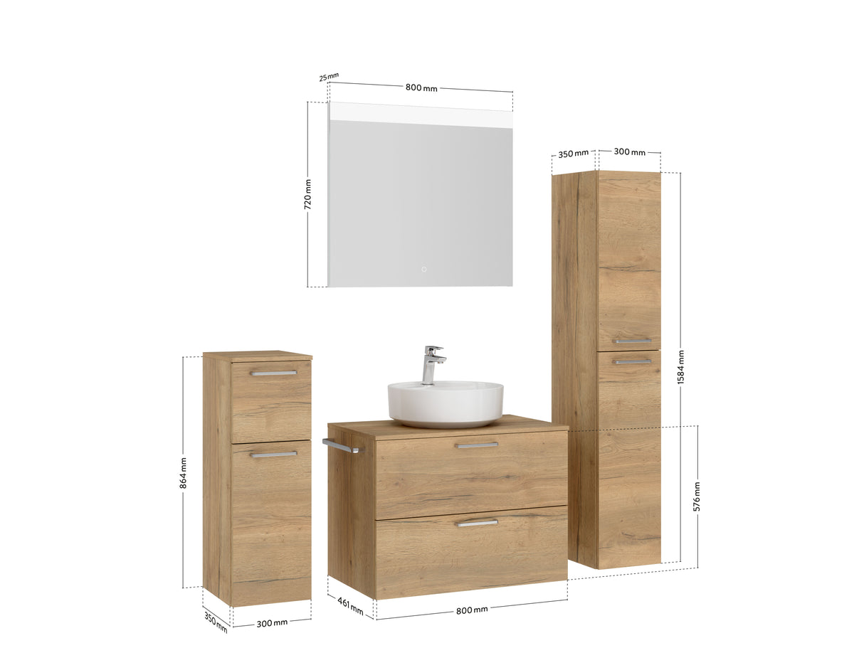 "Ronda" Badmöbel Set mit Flächenspiegel 80 cm