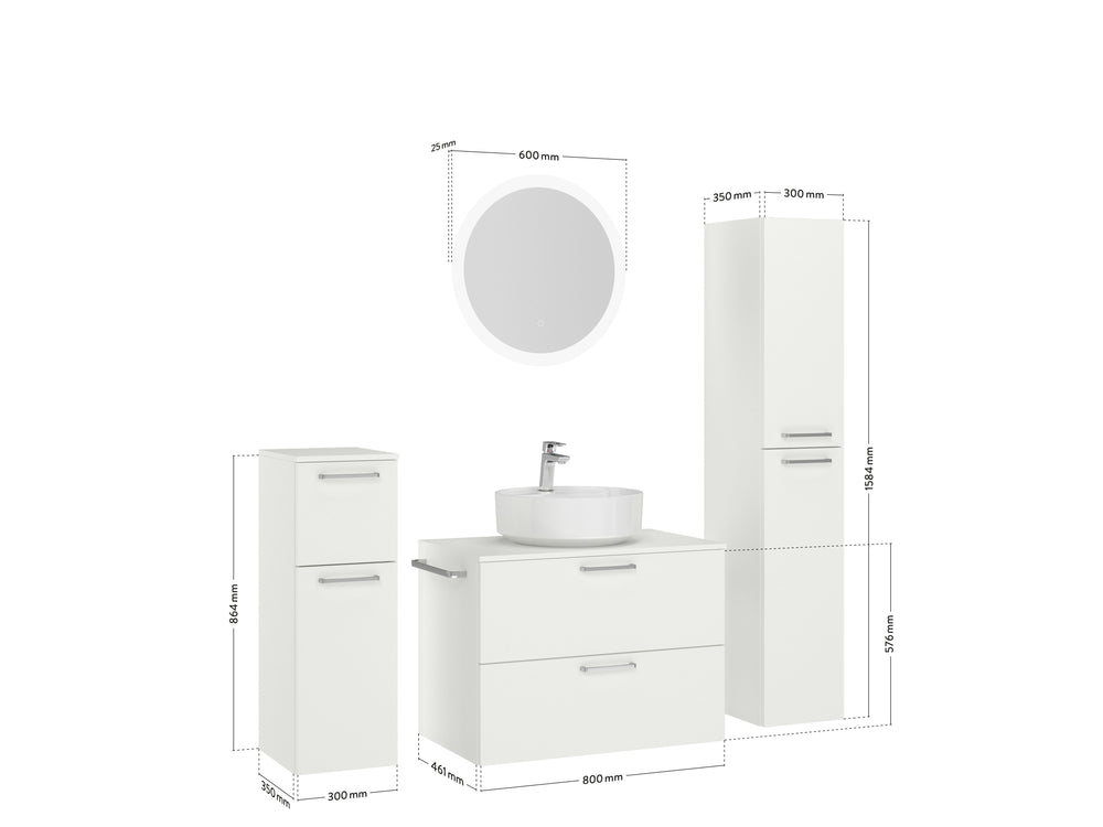 "Ronda" Badmöbel Set 80cm mit rundem LED-Spiegel