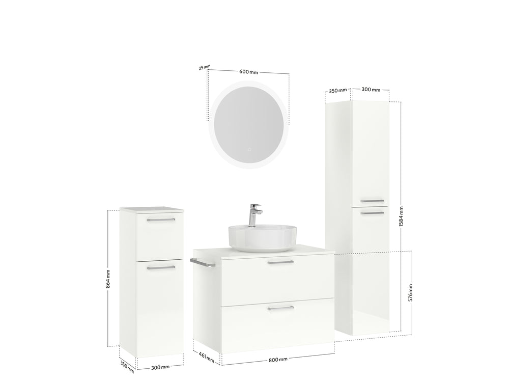 "Ronda" Badmöbel Set 80cm mit rundem LED-Spiegel