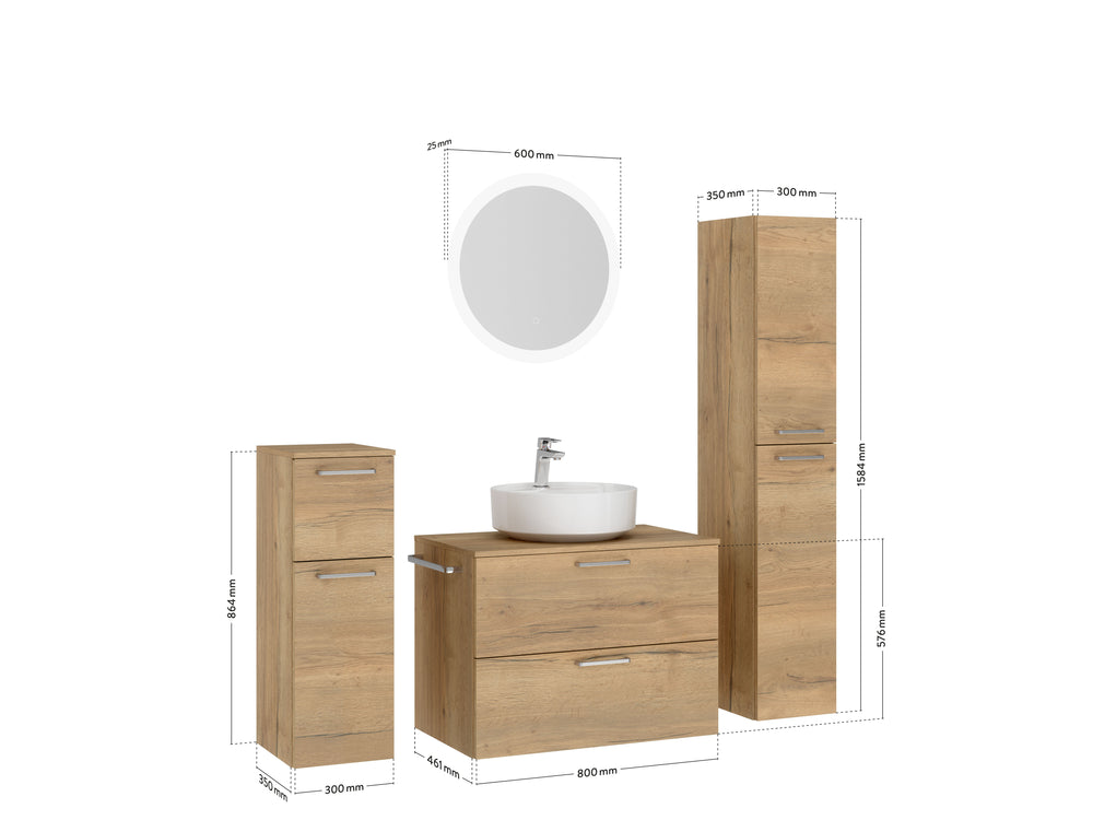 "Ronda" Badmöbel Set 80cm mit rundem LED-Spiegel