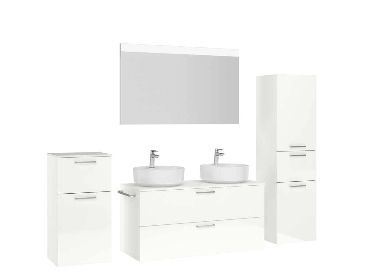 "Ronda" Badmöbel Doppel WT Set mit Flächenspiegel 120 cm
