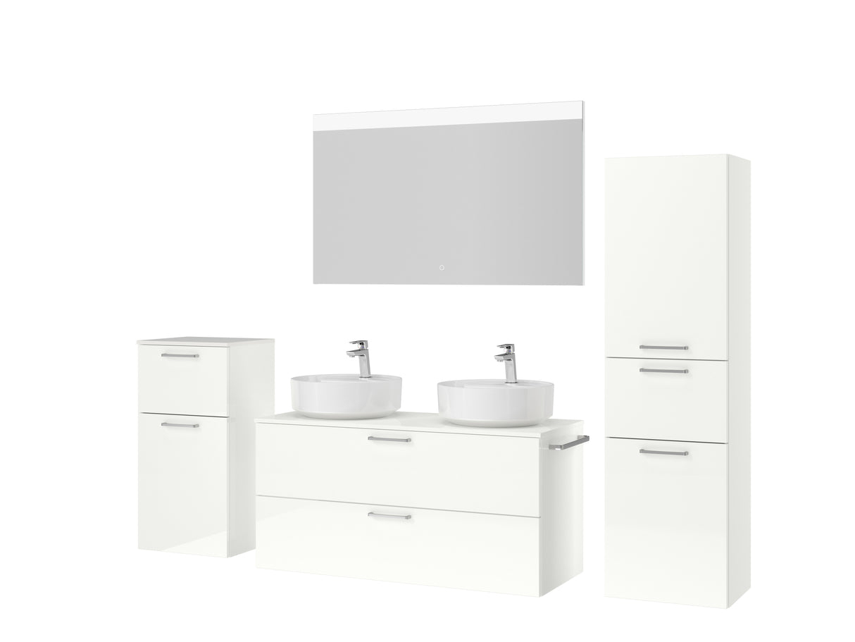 "Ronda" Badmöbel Doppel WT Set mit Flächenspiegel 120 cm
