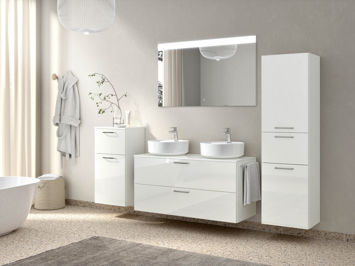 "Ronda" Badmöbel Doppel WT Set mit Flächenspiegel 120 cm