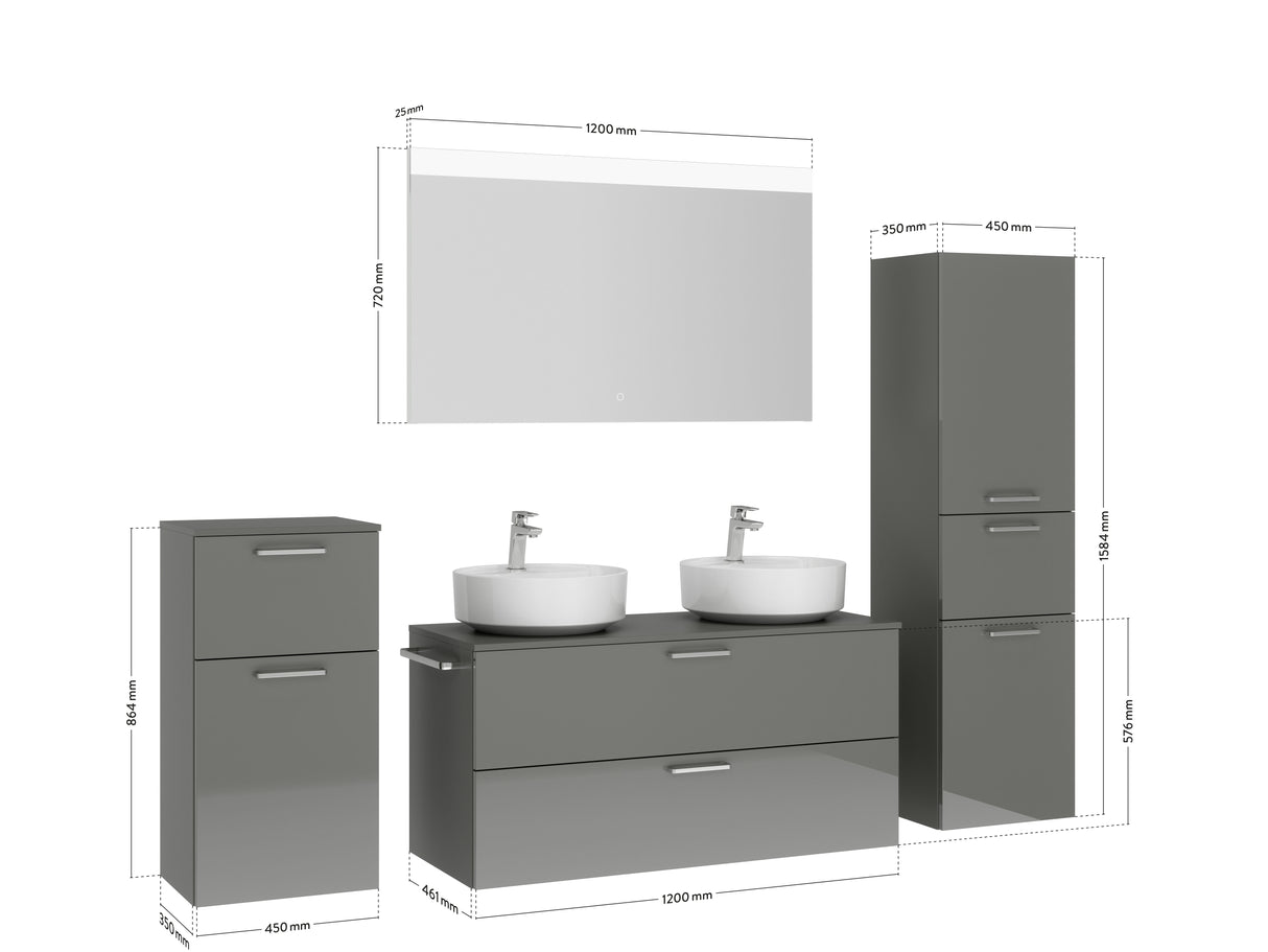 "Ronda" Doppel Waschtisch Set 120 cm