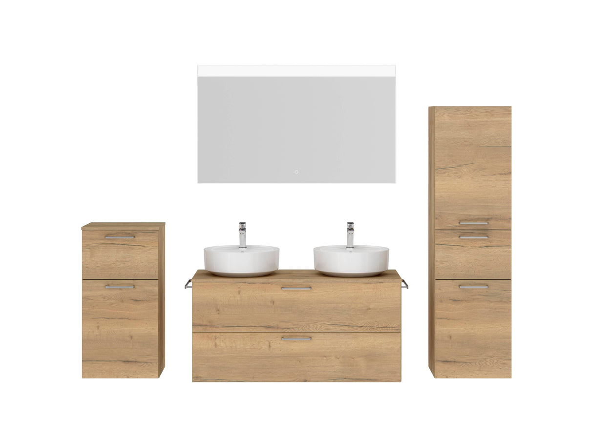 "Ronda" Badmöbel Doppel WT Set mit Flächenspiegel 120 cm