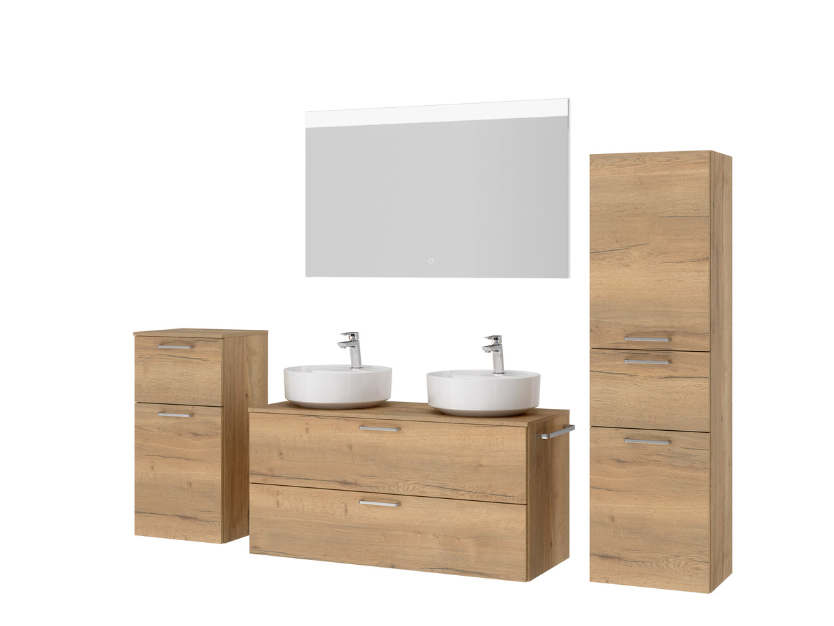 "Ronda" Badmöbel Doppel WT Set mit Flächenspiegel 120 cm