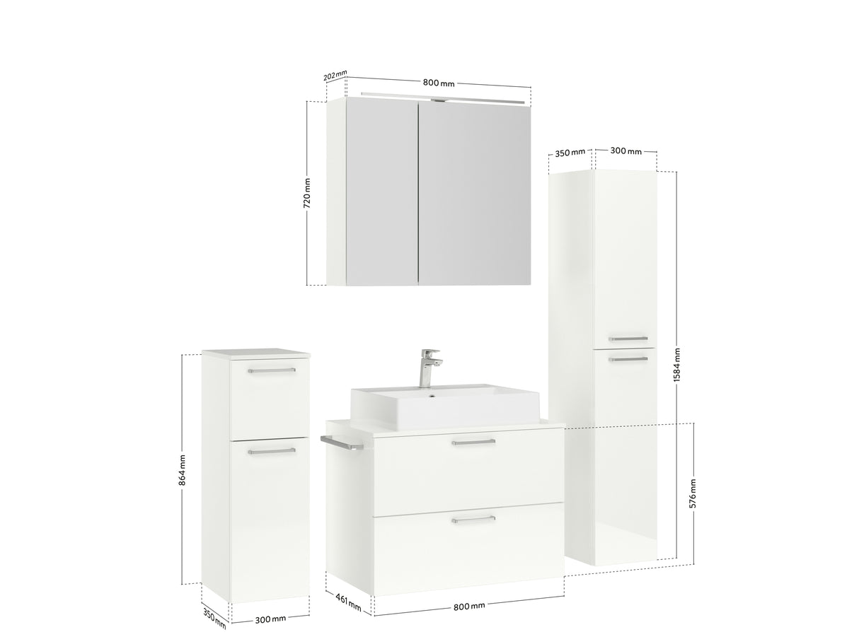 "Paris" Badmöbel Set mit Spiegelschrank 80 cm