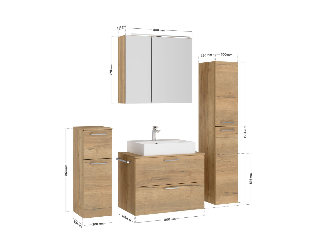 "Paris" Badmöbel Set mit Spiegelschrank 80 cm