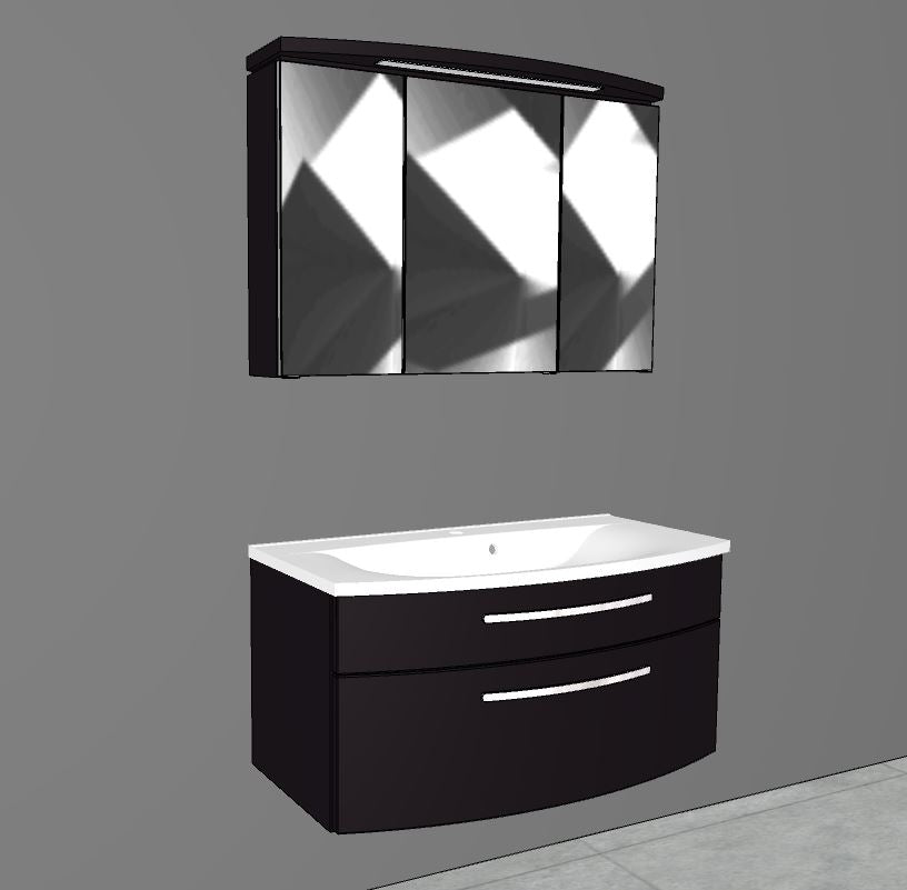 "Speed" bathroom blocks with mineral cast washbasin in several widths, colors and mirror cabinets