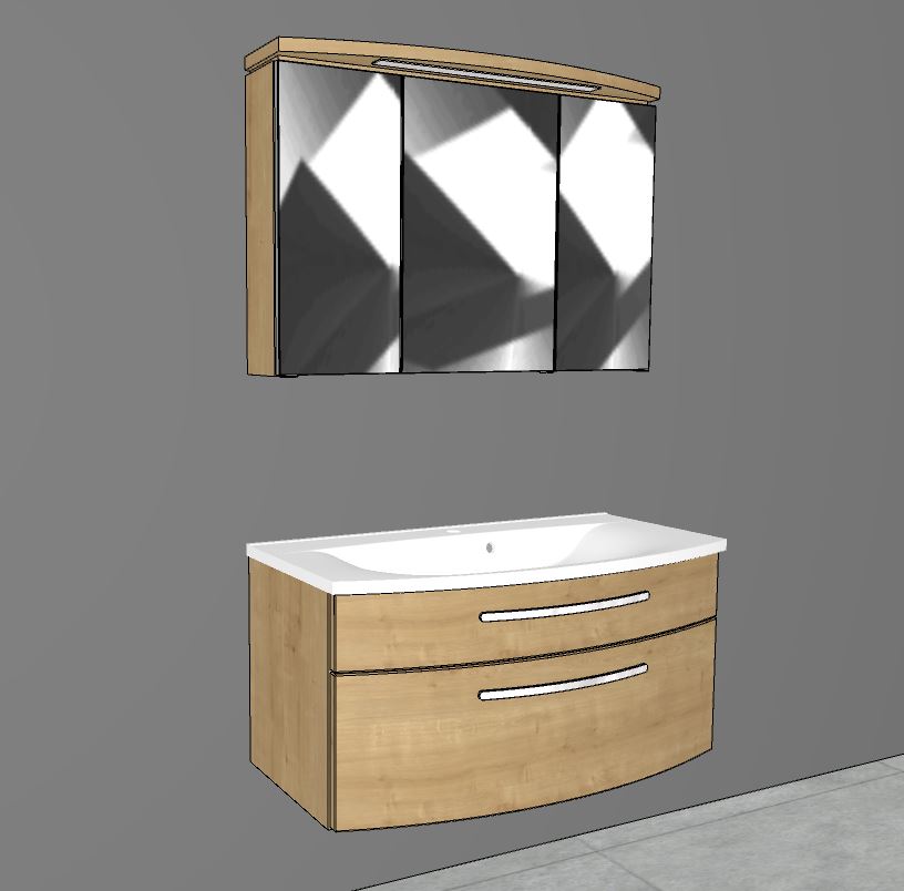 "Speed" bathroom blocks with mineral cast washbasin in several widths, colors and mirror cabinets