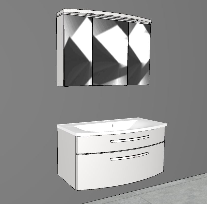 "Speed" bathroom blocks with mineral cast washbasin in several widths, colors and mirror cabinets