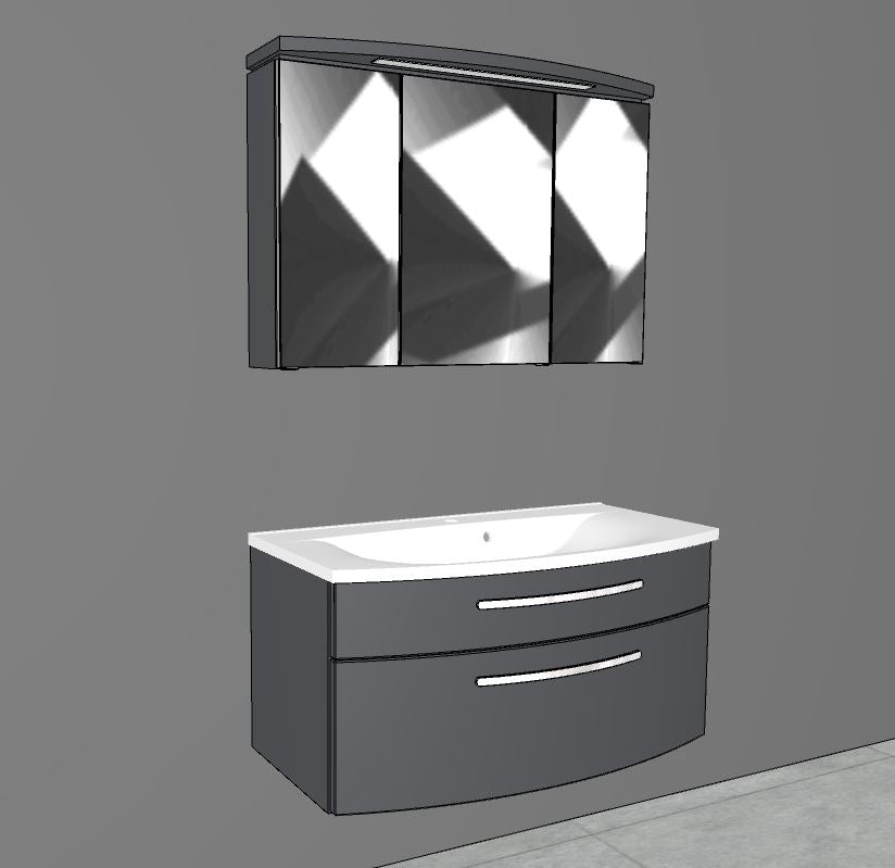 "Speed" bathroom blocks with mineral cast washbasin in several widths, colors and mirror cabinets