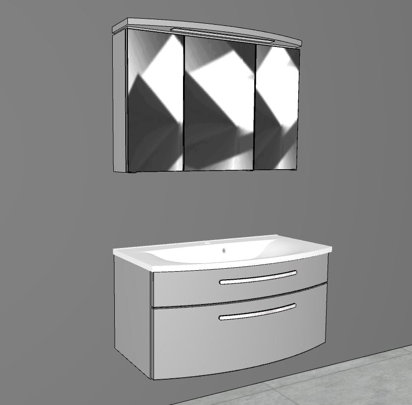 "Speed" bathroom blocks with mineral cast washbasin in several widths, colors and mirror cabinets