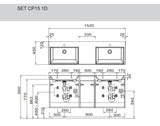 Keramik - Doppel Waschtisch "Q!flat" & WT-Unterschrank "c!puro" 152cm breit