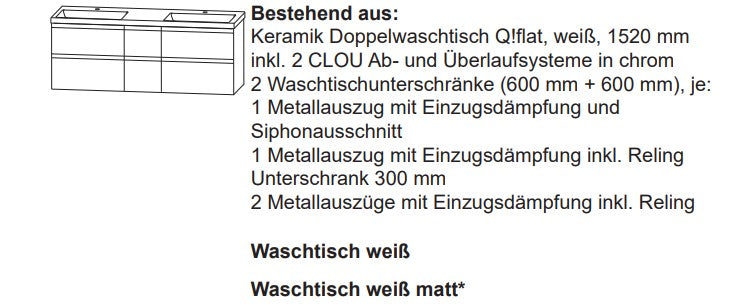 Keramik - Doppel Waschtisch "Q!flat" & WT-Unterschrank "c!puro" 152cm breit