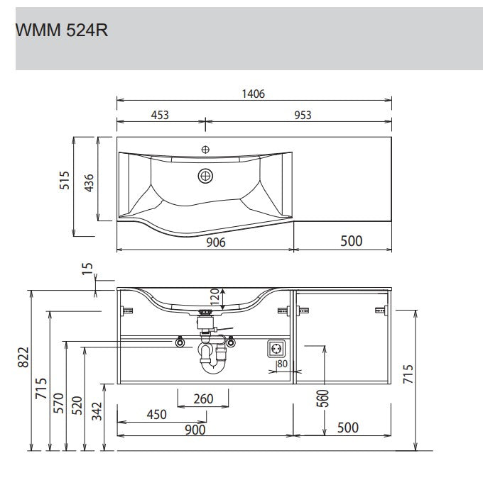 evermite Waschtisch "Swing" in weiss & WT-Unterschrank 140cm