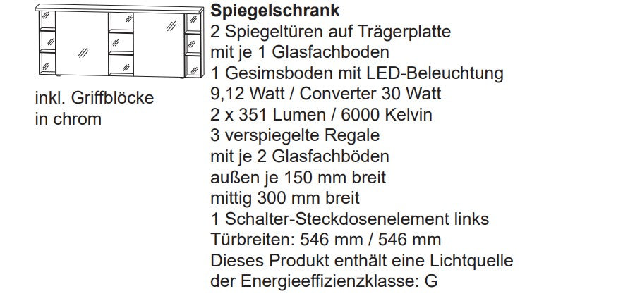 "Linea" Spiegelschrank Set 170cm