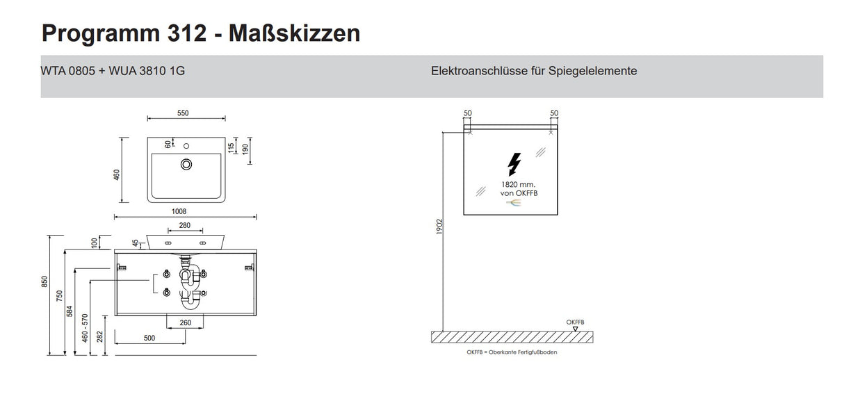 "Zoom" Badblock 100cm breit mit Keramik Aufsatz-Waschtisch