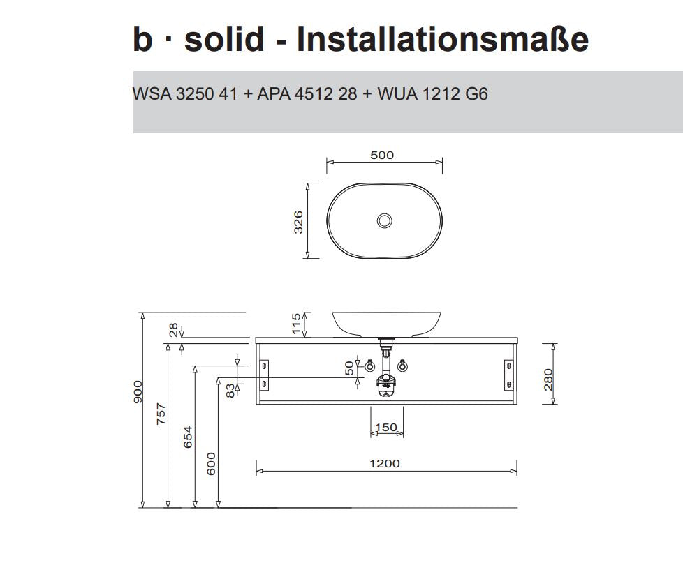 "b.solid" Set mit Aufsatz-WT und Waschtischunterschrank 120cm